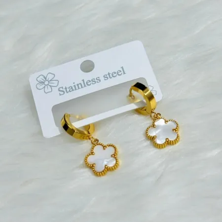 Stainless Steel Five Leaf Clover Pendant Earring